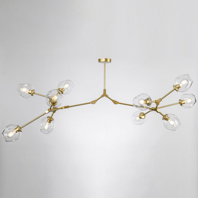 Branching Chandelier Lighting Fixtures Modern Glass Suspension Light for Living Room 10 Gold Clearhalo 'Ceiling Lights' 'Chandeliers' 'Modern Chandeliers' 'Modern' Lighting' 2569592