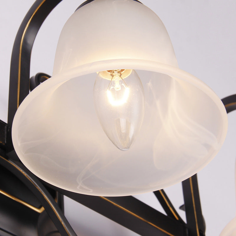 2/3 Lights Vanity Lamp Vintage Curvy Arm Milky Glass Sconce Light Fixture in Black for Bathroom Clearhalo 'Vanity Lights' 'Wall Lights' Lighting' 256960