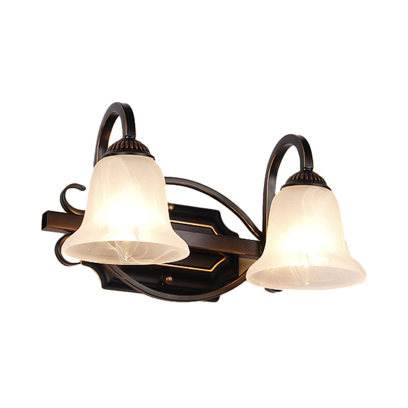 2/3 Lights Vanity Lamp Vintage Curvy Arm Milky Glass Sconce Light Fixture in Black for Bathroom Clearhalo 'Vanity Lights' 'Wall Lights' Lighting' 256963