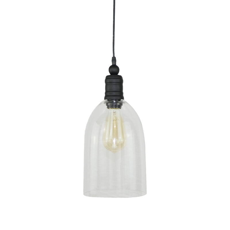 Clear Glass Elongated Dome Hanging Light Fixture Modernism 1 Head Black Pendant Ceiling Light Clearhalo 'Ceiling Lights' 'Glass shade' 'Glass' 'Modern Pendants' 'Modern' 'Pendant Lights' 'Pendants' Lighting' 257033