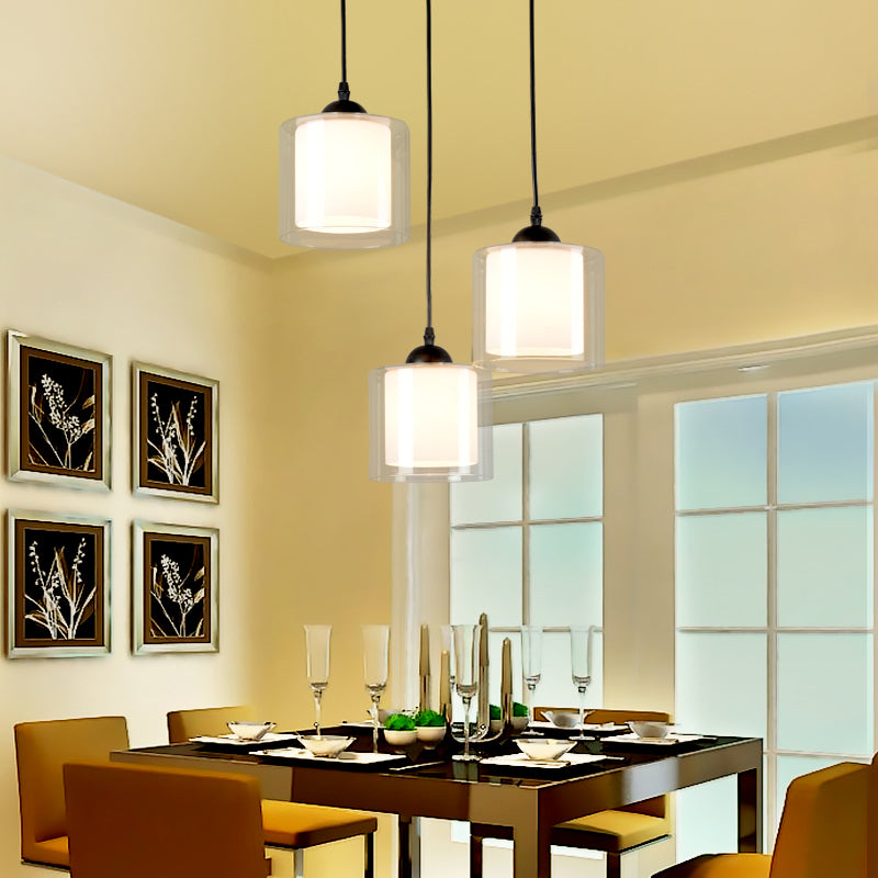 Cylinder White Glass Hanging Light Contemporary 1 Head Pendant Lighting Fixture for Dining Room Clearhalo 'Ceiling Lights' 'Glass shade' 'Glass' 'Modern Pendants' 'Modern' 'Pendant Lights' 'Pendants' Lighting' 257058