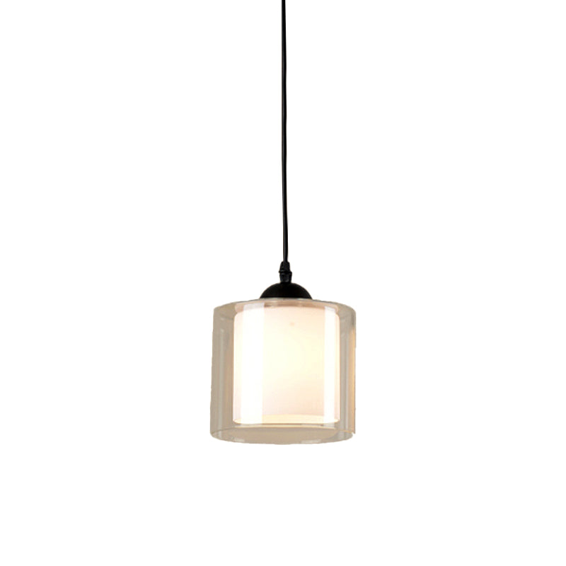 Cylinder White Glass Hanging Light Contemporary 1 Head Pendant Lighting Fixture for Dining Room Clearhalo 'Ceiling Lights' 'Glass shade' 'Glass' 'Modern Pendants' 'Modern' 'Pendant Lights' 'Pendants' Lighting' 257059