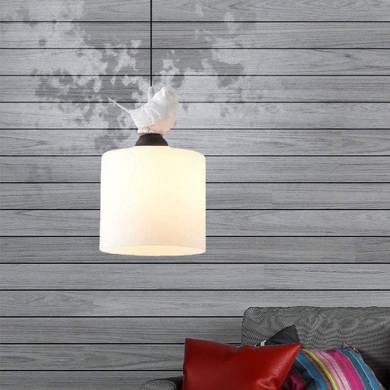 Cylinder Tea Bar Pendant Light Fixture White Glass 1 Light Simple Style Hanging Lamp Kit Clearhalo 'Ceiling Lights' 'Glass shade' 'Glass' 'Modern Pendants' 'Modern' 'Pendant Lights' 'Pendants' Lighting' 257060