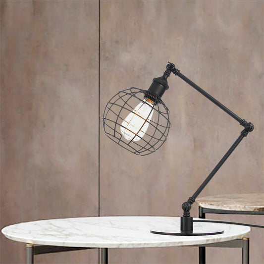 Warehouse Wire Guard Table Light Metal 1 Head Coffee Shop Table Lamp with Global Shade in Black/Brass Finish Black A Clearhalo 'Lamps' 'Table Lamps' Lighting' 257065