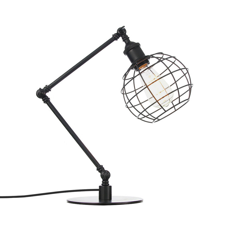 Warehouse Wire Guard Table Light Metal 1 Head Coffee Shop Table Lamp with Global Shade in Black/Brass Finish Clearhalo 'Lamps' 'Table Lamps' Lighting' 257068