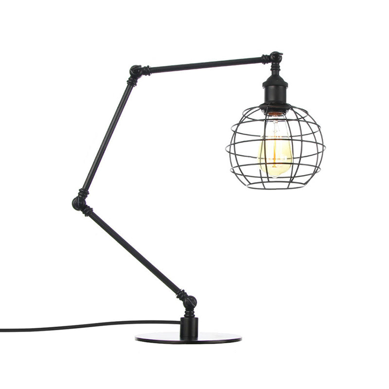 Warehouse Wire Guard Table Light Metal 1 Head Coffee Shop Table Lamp with Global Shade in Black/Brass Finish Clearhalo 'Lamps' 'Table Lamps' Lighting' 257072