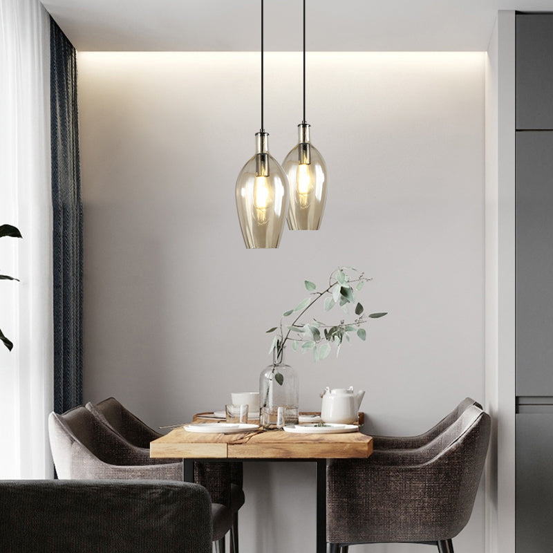 Tulip Hanging Ceiling Light Modern Amber Glass 1 Head Dining Room Pendant Light Fixture Amber Clearhalo 'Ceiling Lights' 'Glass shade' 'Glass' 'Modern Pendants' 'Modern' 'Pendant Lights' 'Pendants' Lighting' 257094