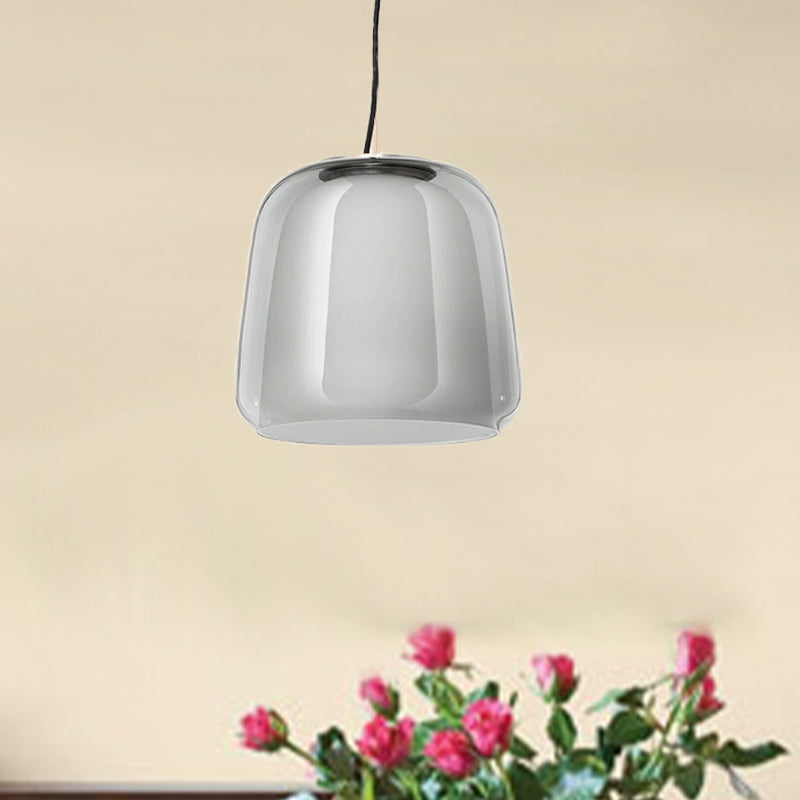 Smoke Gray Class Bowl Hanging Lamp Minimalist 1 Head Suspension Light for Dining Room Smoke Gray Clearhalo 'Ceiling Lights' 'Glass shade' 'Glass' 'Modern Pendants' 'Modern' 'Pendant Lights' 'Pendants' Lighting' 257116