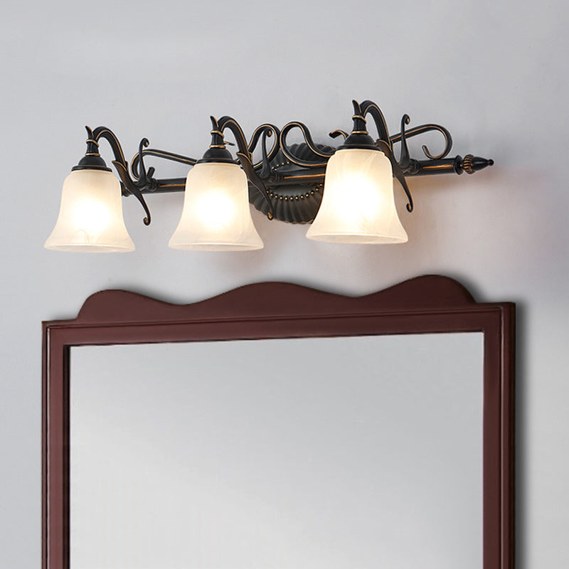 Frosted Glass Bronze Sconce Bell 2/3 Lights Traditional Wall Mounted Vanity Light for Bathroom Clearhalo 'Vanity Lights' 'Wall Lights' Lighting' 257128