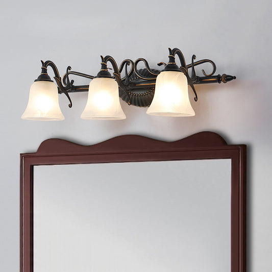 Frosted Glass Bronze Sconce Bell 2/3 Lights Traditional Wall Mounted Vanity Light for Bathroom Clearhalo 'Vanity Lights' 'Wall Lights' Lighting' 257128