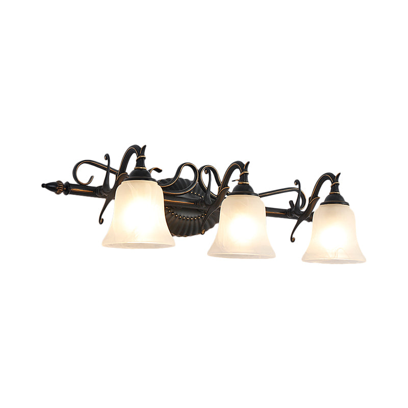 Frosted Glass Bronze Sconce Bell 2/3 Lights Traditional Wall Mounted Vanity Light for Bathroom Clearhalo 'Vanity Lights' 'Wall Lights' Lighting' 257129