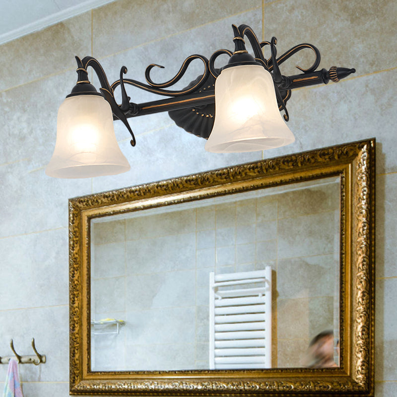 Frosted Glass Bronze Sconce Bell 2/3 Lights Traditional Wall Mounted Vanity Light for Bathroom 2.0 Bronze Clearhalo 'Vanity Lights' 'Wall Lights' Lighting' 257131