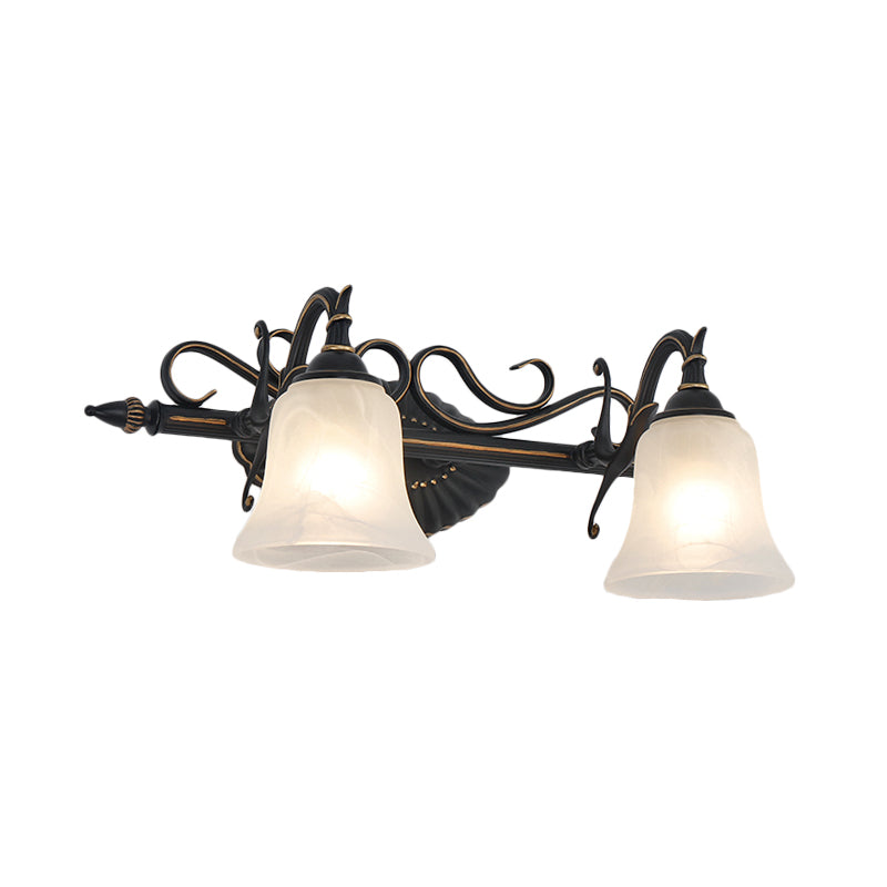 Frosted Glass Bronze Sconce Bell 2/3 Lights Traditional Wall Mounted Vanity Light for Bathroom Clearhalo 'Vanity Lights' 'Wall Lights' Lighting' 257133