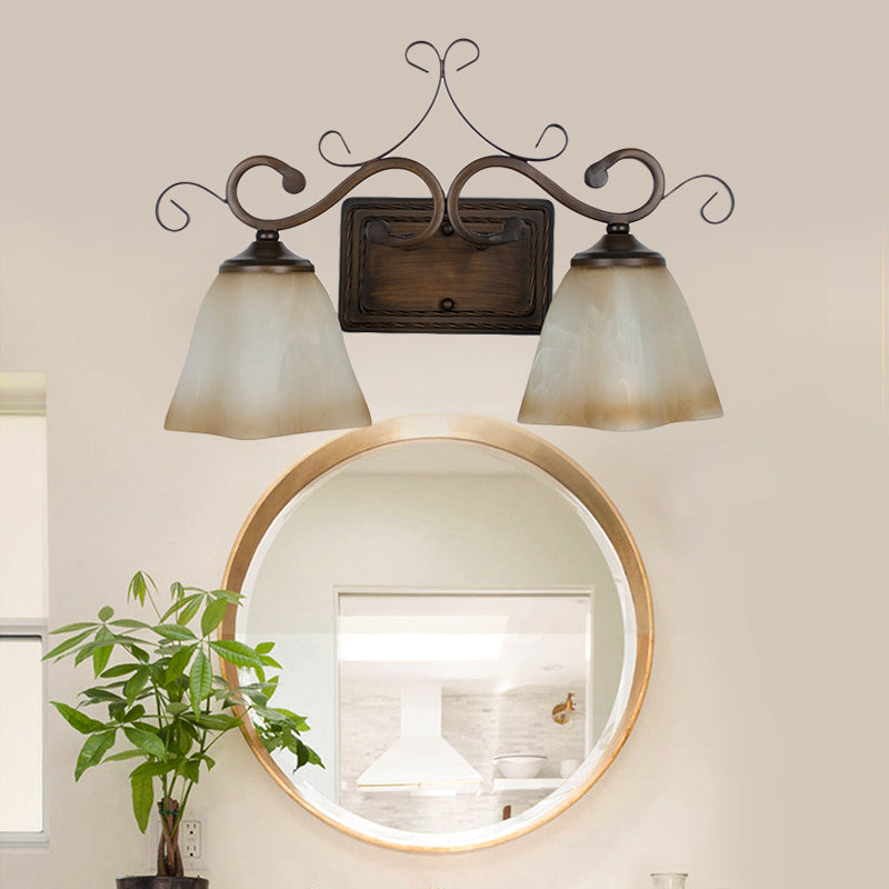 Flared Frosted Glass Vanity Lighting Traditional 2 Lights Bathroom Wall Mounted Lamp in Beige Beige Clearhalo 'Vanity Lights' 'Wall Lights' Lighting' 257134