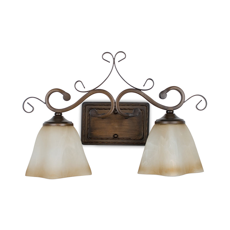 Flared Frosted Glass Vanity Lighting Traditional 2 Lights Bathroom Wall Mounted Lamp in Beige Clearhalo 'Vanity Lights' 'Wall Lights' Lighting' 257136