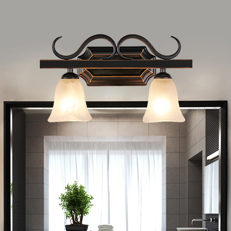 Classic Bell Vanity Lamp 2/3 Lights Frosted Glass Wall Mounted Light in Black for Bathroom 2.0 Black Clearhalo 'Vanity Lights' 'Wall Lights' Lighting' 257138