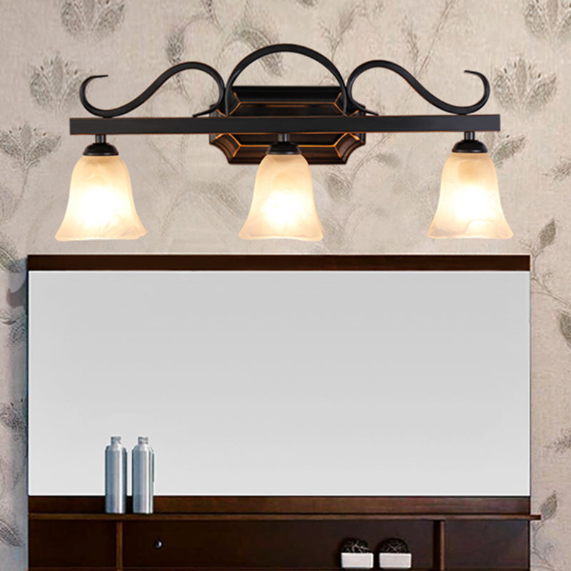 Classic Bell Vanity Lamp 2/3 Lights Frosted Glass Wall Mounted Light in Black for Bathroom Clearhalo 'Vanity Lights' 'Wall Lights' Lighting' 257143