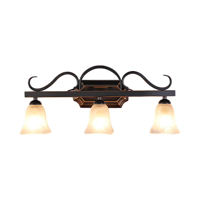 Classic Bell Vanity Lamp 2/3 Lights Frosted Glass Wall Mounted Light in Black for Bathroom Clearhalo 'Vanity Lights' 'Wall Lights' Lighting' 257144