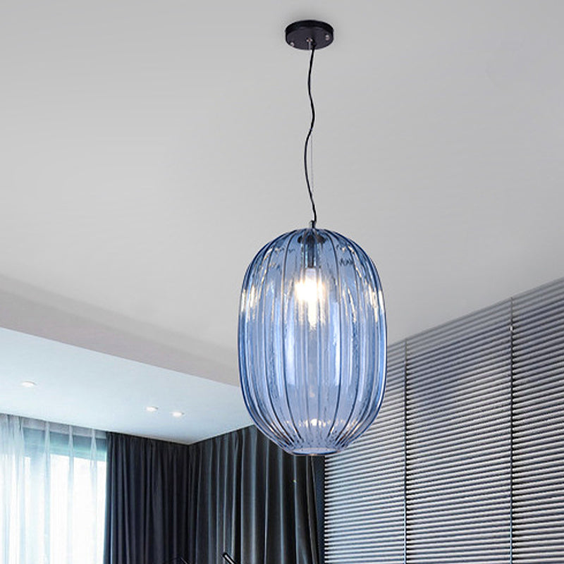 Blue Prism Glass Lantern Pendant Lighting Fixture Vintage 1 Head Suspension Light for Living Room Blue Clearhalo 'Ceiling Lights' 'Glass shade' 'Glass' 'Modern Pendants' 'Modern' 'Pendant Lights' 'Pendants' Lighting' 257178