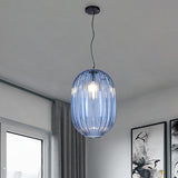 Blue Prism Glass Lantern Pendant Lighting Fixture Vintage 1 Head Suspension Light for Living Room Clearhalo 'Ceiling Lights' 'Glass shade' 'Glass' 'Modern Pendants' 'Modern' 'Pendant Lights' 'Pendants' Lighting' 257179