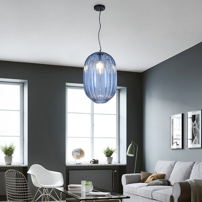 Blue Prism Glass Lantern Pendant Lighting Fixture Vintage 1 Head Suspension Light for Living Room Clearhalo 'Ceiling Lights' 'Glass shade' 'Glass' 'Modern Pendants' 'Modern' 'Pendant Lights' 'Pendants' Lighting' 257180