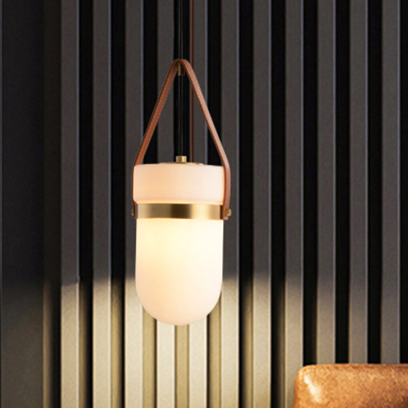 Cylinder Pendant Lamp Contemporary White Glass 1 Head Bedroom Hanging Ceiling Fixture Clearhalo 'Ceiling Lights' 'Glass shade' 'Glass' 'Modern Pendants' 'Modern' 'Pendant Lights' 'Pendants' Lighting' 257185