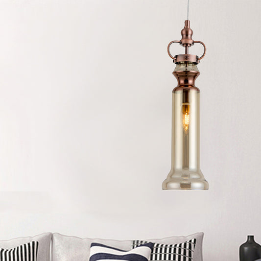 Modern Cylinder Pendant Lamp Smoke Gray/Cognac Glass 1 Light Bedroom Hanging Ceiling Light Cognac Clearhalo 'Ceiling Lights' 'Glass shade' 'Glass' 'Modern Pendants' 'Modern' 'Pendant Lights' 'Pendants' Lighting' 257188