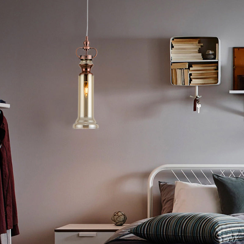 Modern Cylinder Pendant Lamp Smoke Gray/Cognac Glass 1 Light Bedroom Hanging Ceiling Light Clearhalo 'Ceiling Lights' 'Glass shade' 'Glass' 'Modern Pendants' 'Modern' 'Pendant Lights' 'Pendants' Lighting' 257190