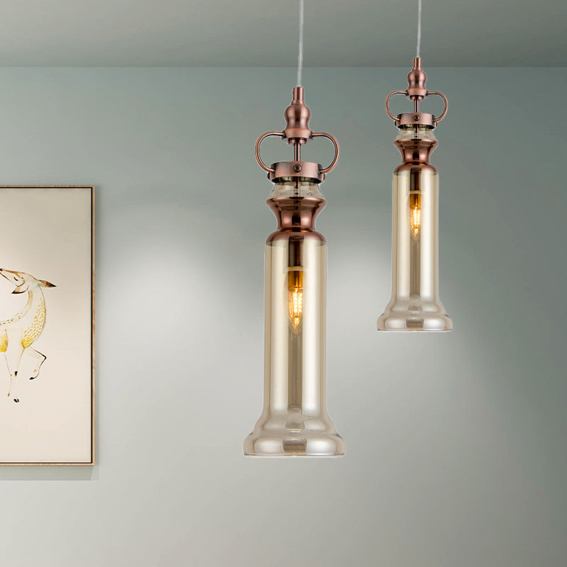 Modern Cylinder Pendant Lamp Smoke Gray/Cognac Glass 1 Light Bedroom Hanging Ceiling Light Clearhalo 'Ceiling Lights' 'Glass shade' 'Glass' 'Modern Pendants' 'Modern' 'Pendant Lights' 'Pendants' Lighting' 257191