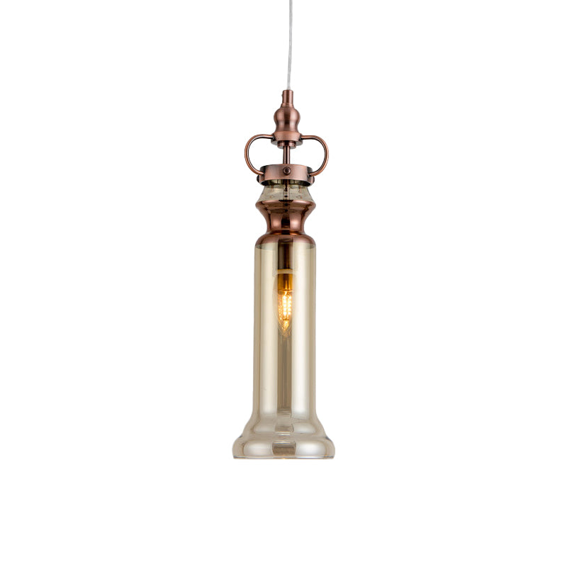 Modern Cylinder Pendant Lamp Smoke Gray/Cognac Glass 1 Light Bedroom Hanging Ceiling Light Clearhalo 'Ceiling Lights' 'Glass shade' 'Glass' 'Modern Pendants' 'Modern' 'Pendant Lights' 'Pendants' Lighting' 257192