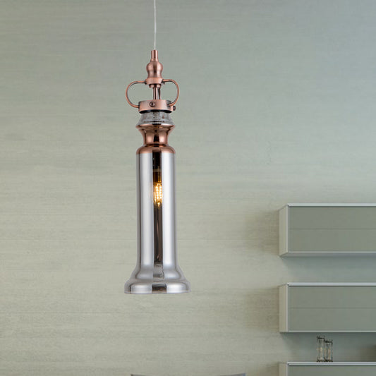 Modern Cylinder Pendant Lamp Smoke Gray/Cognac Glass 1 Light Bedroom Hanging Ceiling Light Clearhalo 'Ceiling Lights' 'Glass shade' 'Glass' 'Modern Pendants' 'Modern' 'Pendant Lights' 'Pendants' Lighting' 257194