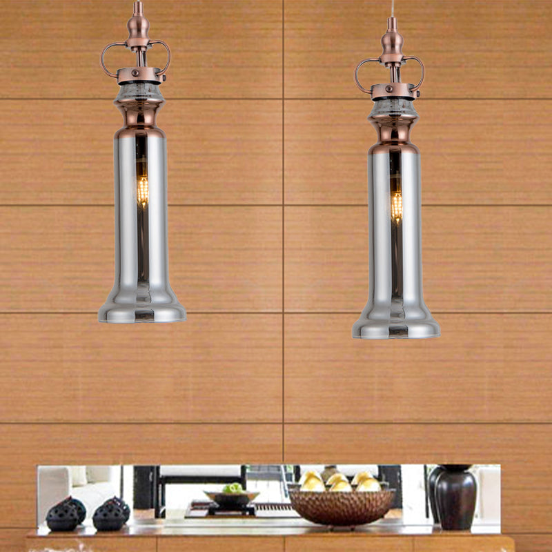 Modern Cylinder Pendant Lamp Smoke Gray/Cognac Glass 1 Light Bedroom Hanging Ceiling Light Clearhalo 'Ceiling Lights' 'Glass shade' 'Glass' 'Modern Pendants' 'Modern' 'Pendant Lights' 'Pendants' Lighting' 257196