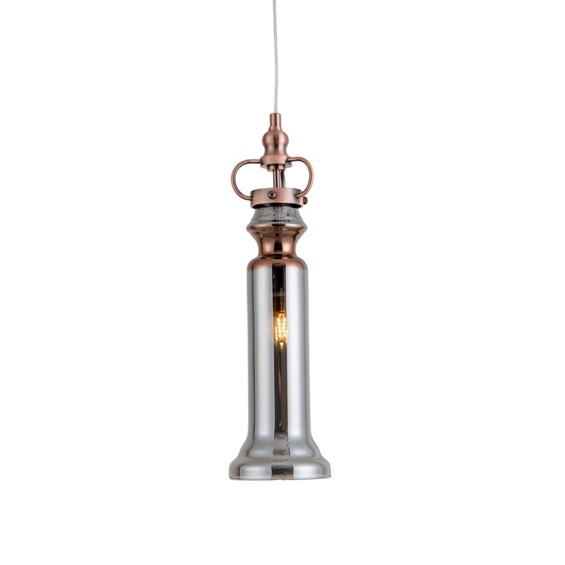 Modern Cylinder Pendant Lamp Smoke Gray/Cognac Glass 1 Light Bedroom Hanging Ceiling Light Clearhalo 'Ceiling Lights' 'Glass shade' 'Glass' 'Modern Pendants' 'Modern' 'Pendant Lights' 'Pendants' Lighting' 257197