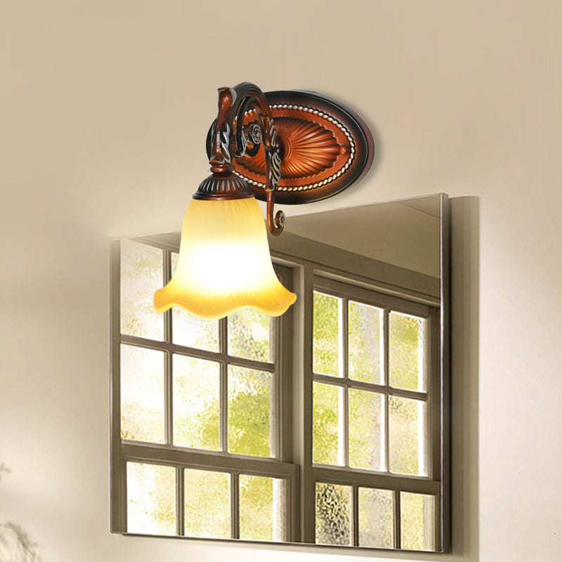 Flared Bathroom Vanity Lamp Traditional Frosted Glass 1/2/3 Lights Copper Sconce Light Fixture 1.0 Copper Clearhalo 'Vanity Lights' 'Wall Lights' Lighting' 257237