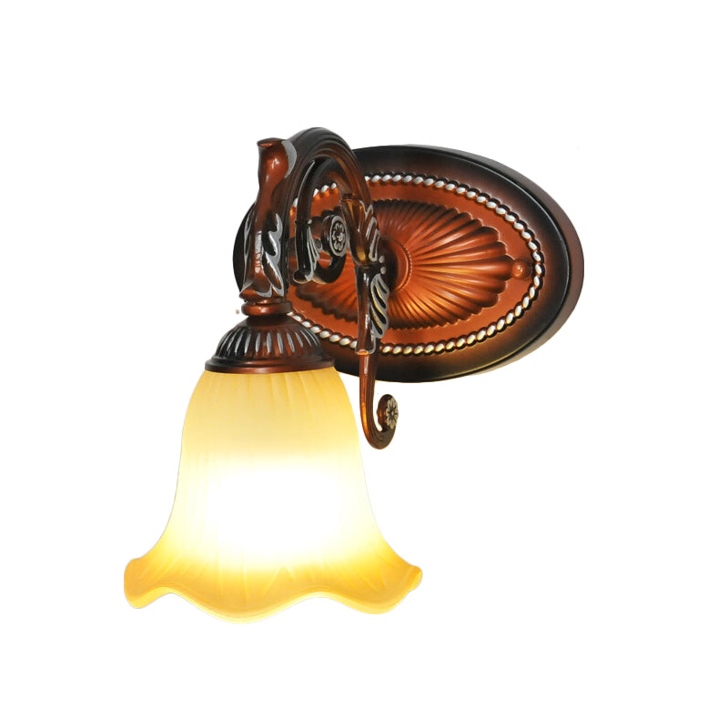 Flared Bathroom Vanity Lamp Traditional Frosted Glass 1/2/3 Lights Copper Sconce Light Fixture Clearhalo 'Vanity Lights' 'Wall Lights' Lighting' 257239