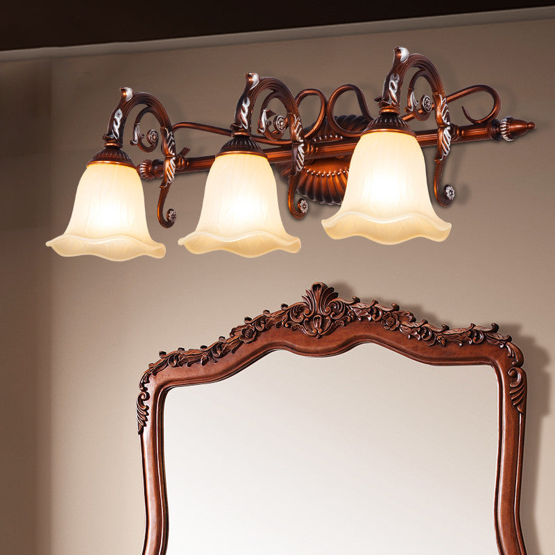 Flared Bathroom Vanity Lamp Traditional Frosted Glass 1/2/3 Lights Copper Sconce Light Fixture 3.0 Copper Clearhalo 'Vanity Lights' 'Wall Lights' Lighting' 257244