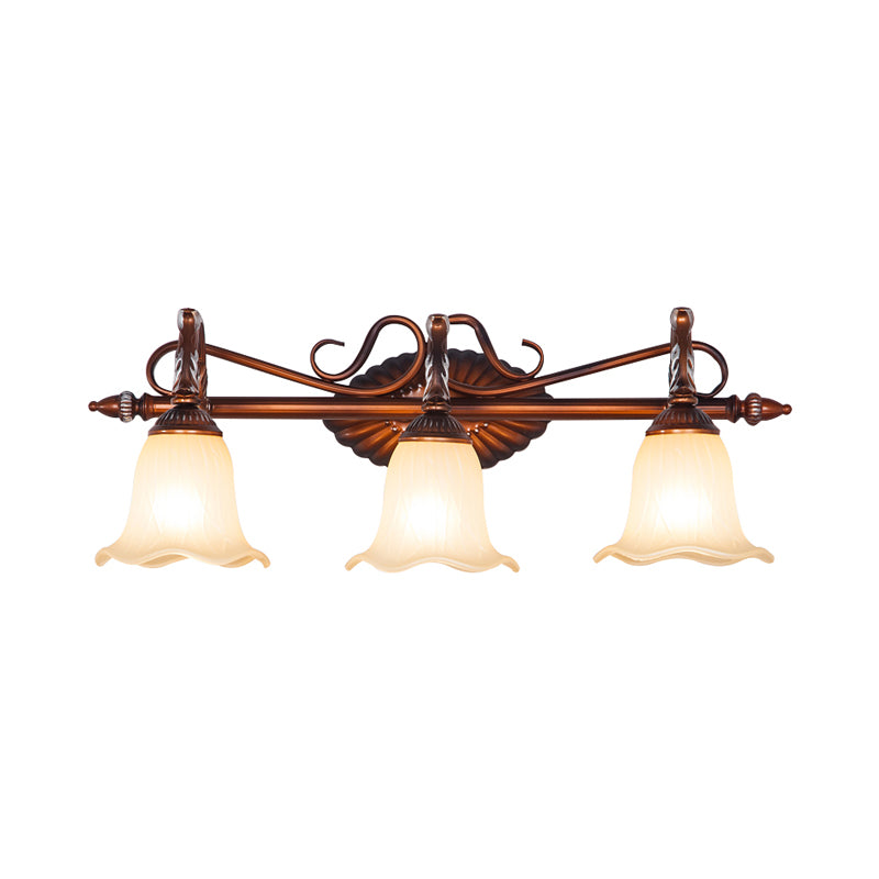 Flared Bathroom Vanity Lamp Traditional Frosted Glass 1/2/3 Lights Copper Sconce Light Fixture Clearhalo 'Vanity Lights' 'Wall Lights' Lighting' 257246