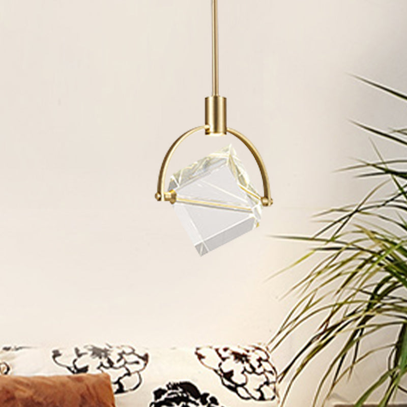 Clear Glass Cubic Hanging Lamp Kit Contemporary Gold Pendant Ceiling Light for Bedroom Gold Clearhalo 'Ceiling Lights' 'Glass shade' 'Glass' 'Modern Pendants' 'Modern' 'Pendant Lights' 'Pendants' Lighting' 257264