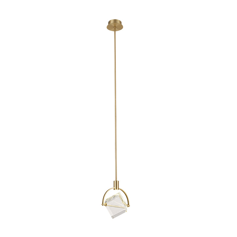 Clear Glass Cubic Hanging Lamp Kit Contemporary Gold Pendant Ceiling Light for Bedroom Clearhalo 'Ceiling Lights' 'Glass shade' 'Glass' 'Modern Pendants' 'Modern' 'Pendant Lights' 'Pendants' Lighting' 257268