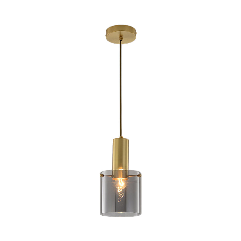 Cylinder Pendant Light Modern Clear Glass 1 Head Brass Hanging Ceiling Light for Dining Room Clearhalo 'Ceiling Lights' 'Glass shade' 'Glass' 'Modern Pendants' 'Modern' 'Pendant Lights' 'Pendants' Lighting' 257274