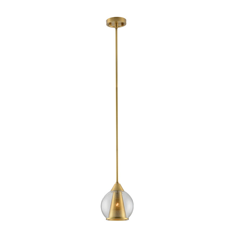 Sphere Pendant Ceiling Light Modern Smoke Gray Glass 1 Head Dining Room Hanging Lamp with Gold Cone Metal Shade Inside Clearhalo 'Ceiling Lights' 'Glass shade' 'Glass' 'Modern Pendants' 'Modern' 'Pendant Lights' 'Pendants' Lighting' 257279