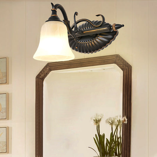 Bell Shade Frosted Glass Sconce Light Traditional 1/2/3 Lights Bathroom Vanity Lighting Fixture in Bronze Clearhalo 'Vanity Lights' 'Wall Lights' Lighting' 257282