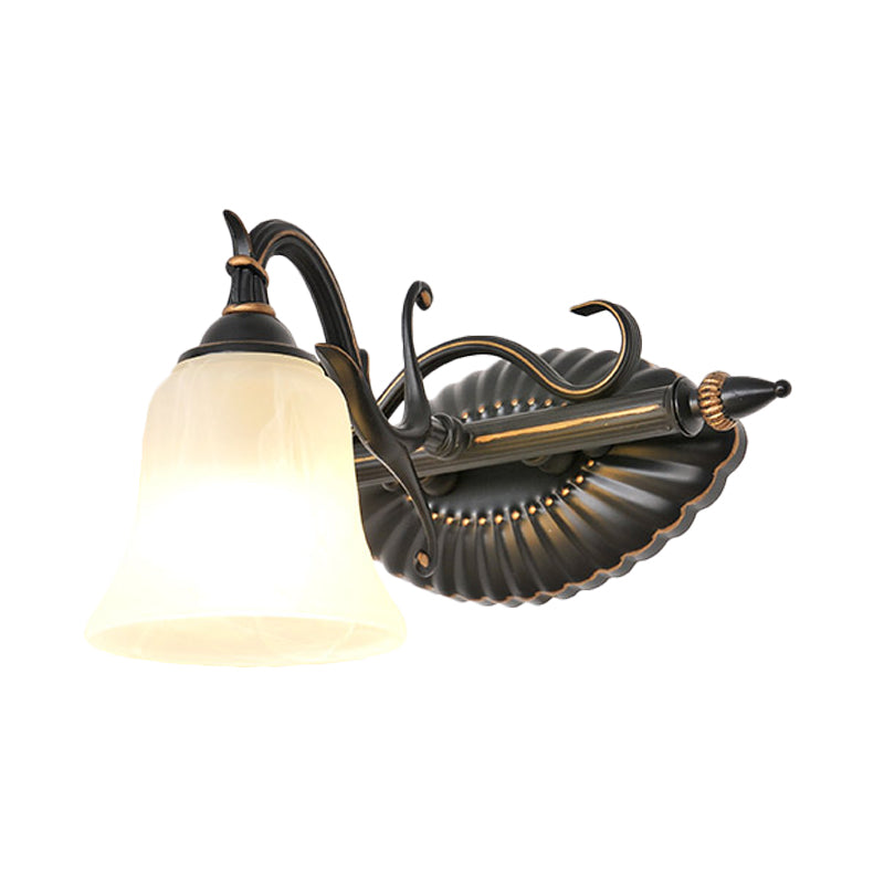 Bell Shade Frosted Glass Sconce Light Traditional 1/2/3 Lights Bathroom Vanity Lighting Fixture in Bronze Clearhalo 'Vanity Lights' 'Wall Lights' Lighting' 257283