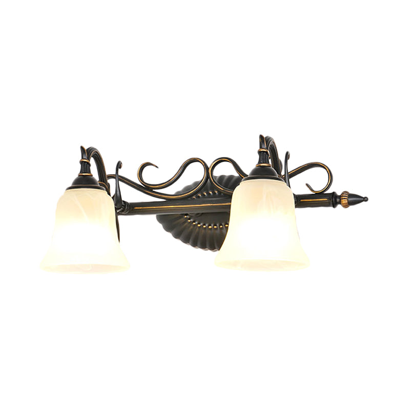 Bell Shade Frosted Glass Sconce Light Traditional 1/2/3 Lights Bathroom Vanity Lighting Fixture in Bronze Clearhalo 'Vanity Lights' 'Wall Lights' Lighting' 257287