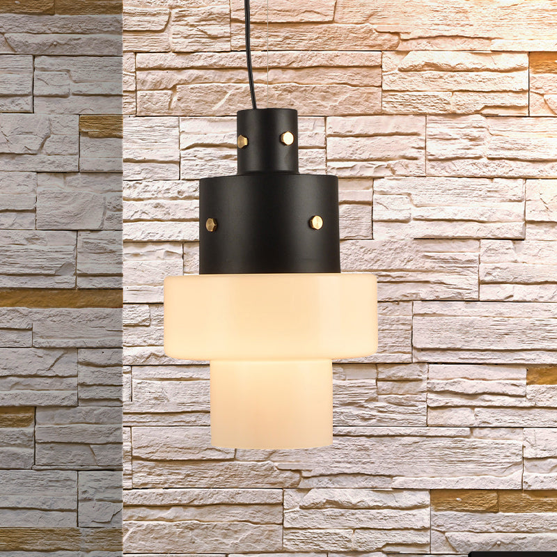 White Glass Cylinder Hanging Ceiling Light Rustic 1 Head Black Pendant Light for Living Room Clearhalo 'Ceiling Lights' 'Glass shade' 'Glass' 'Modern Pendants' 'Modern' 'Pendant Lights' 'Pendants' Lighting' 257311