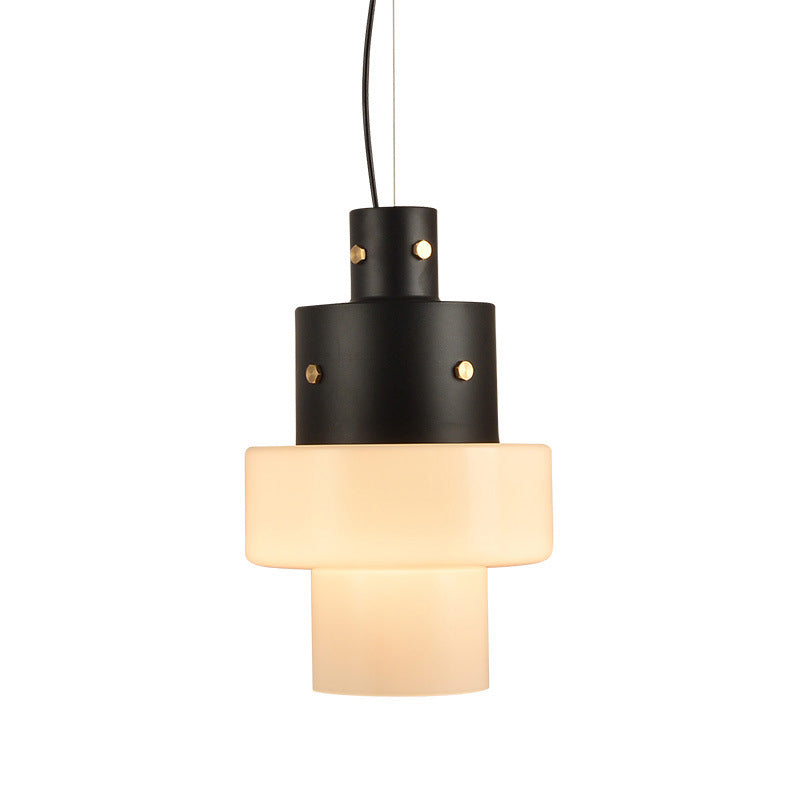 White Glass Cylinder Hanging Ceiling Light Rustic 1 Head Black Pendant Light for Living Room Clearhalo 'Ceiling Lights' 'Glass shade' 'Glass' 'Modern Pendants' 'Modern' 'Pendant Lights' 'Pendants' Lighting' 257314