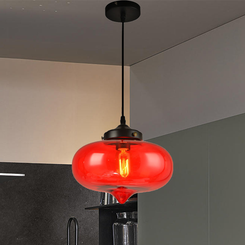 Contemporary Onion Pendant Light Gray/Red/Yellow Glass 1 Head Restaurant Hanging Ceiling Fixture Red Clearhalo 'Ceiling Lights' 'Glass shade' 'Glass' 'Modern Pendants' 'Modern' 'Pendant Lights' 'Pendants' Lighting' 257322