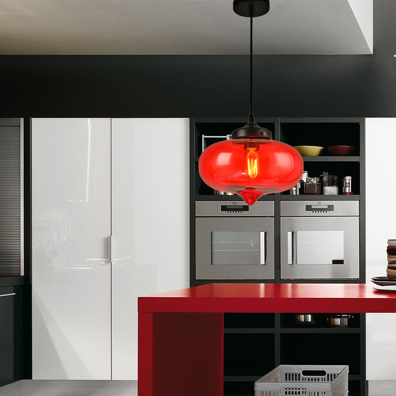 Contemporary Onion Pendant Light Gray/Red/Yellow Glass 1 Head Restaurant Hanging Ceiling Fixture Clearhalo 'Ceiling Lights' 'Glass shade' 'Glass' 'Modern Pendants' 'Modern' 'Pendant Lights' 'Pendants' Lighting' 257323