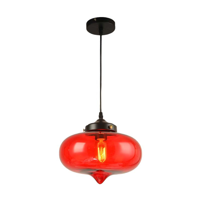 Contemporary Onion Pendant Light Gray/Red/Yellow Glass 1 Head Restaurant Hanging Ceiling Fixture Clearhalo 'Ceiling Lights' 'Glass shade' 'Glass' 'Modern Pendants' 'Modern' 'Pendant Lights' 'Pendants' Lighting' 257326