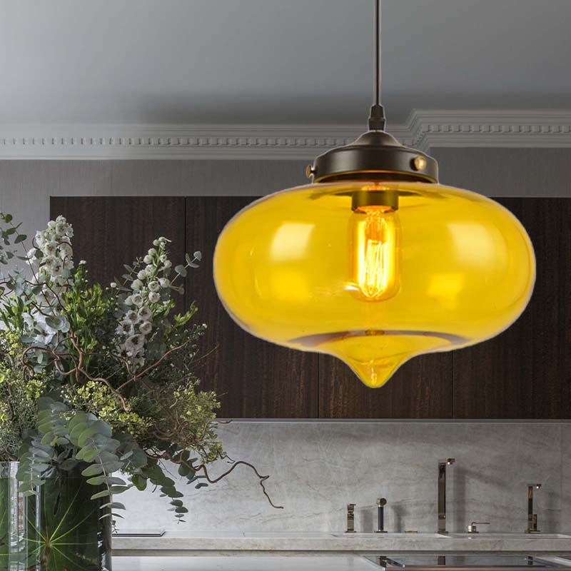 Contemporary Onion Pendant Light Gray/Red/Yellow Glass 1 Head Restaurant Hanging Ceiling Fixture Clearhalo 'Ceiling Lights' 'Glass shade' 'Glass' 'Modern Pendants' 'Modern' 'Pendant Lights' 'Pendants' Lighting' 257333